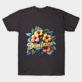 Dominica Tropical Floral (white Gold Lettering) T-Shirt